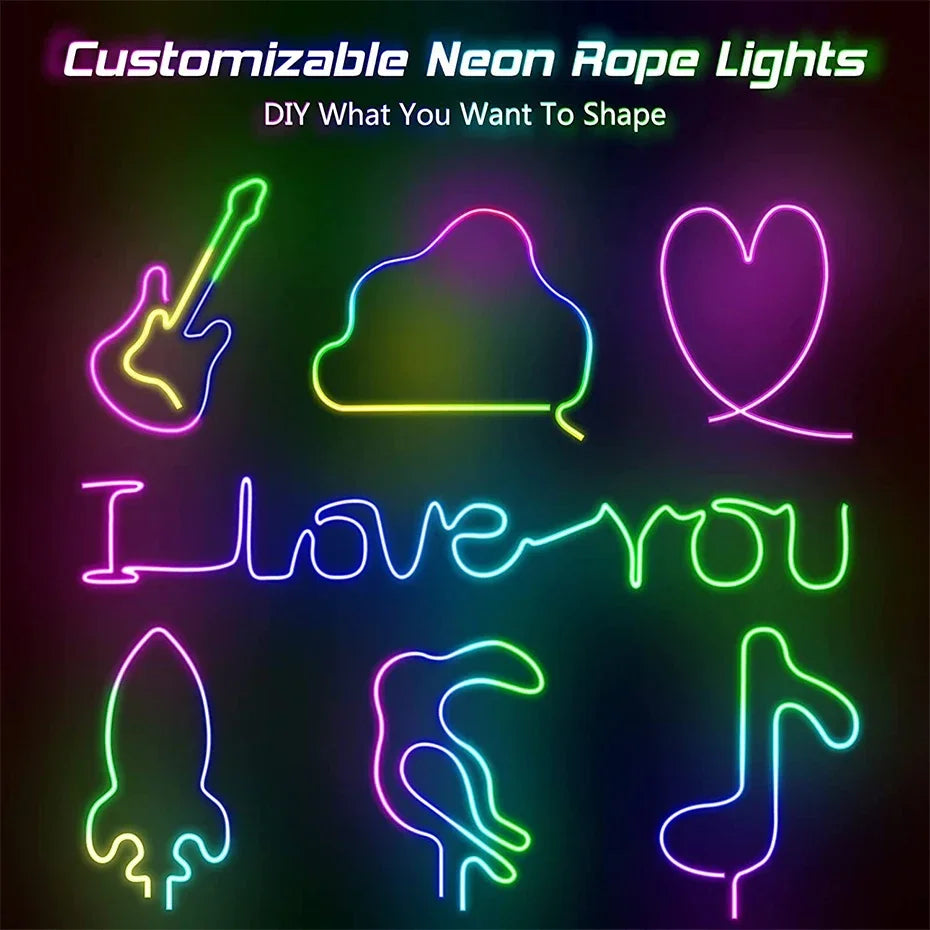 TUYA Neon LED Strip Lights Silicone Neon Rope Light 5-24V 84LEDs/M with Music Sync RGBIC Dreamcolor Chasing Strip Tape for Room