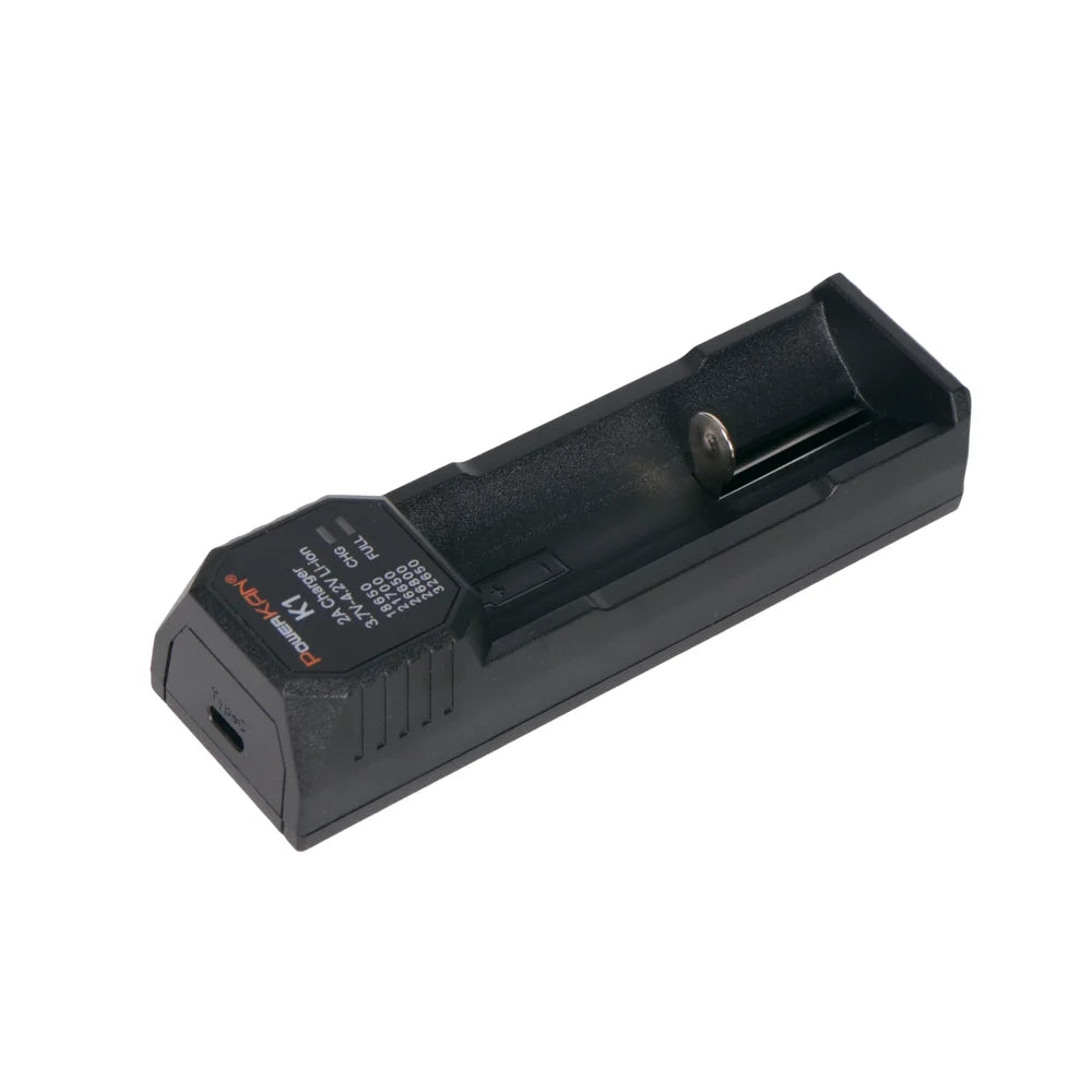 POWERKAN K1 1 Slot Smart Charger, Type-C Fast Charger for 18650 21700 26650 Li-ion Batteries