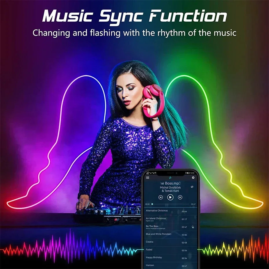 TUYA Neon LED Strip Lights Silicone Neon Rope Light 5-24V 84LEDs/M with Music Sync RGBIC Dreamcolor Chasing Strip Tape for Room
