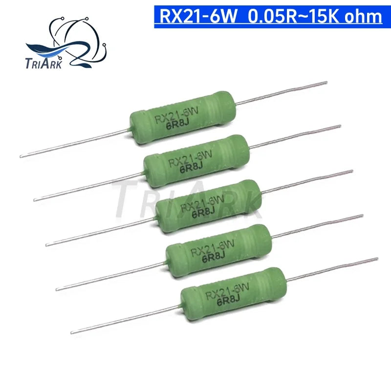 5PCS Wire Wound Resistance RX21 6W 0.05R 0.1R 1R 2R 5.1R 10R 27R 39R 47R 51R 68R 100R 150R 390R 470R 510R 820R 10K 15K Resistor