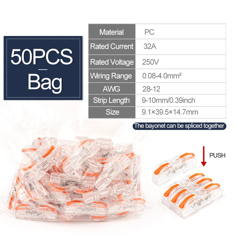 25/50/100PCS Lever Wire Connector 2 Pin 1 in 1 out Splicing Terminal Blocks Led Strip Lighting Home Electric Quick Connectors
