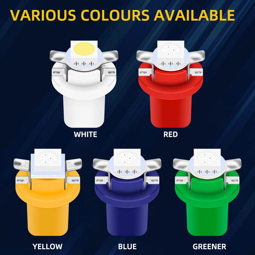 10Pcs Car Lights 5050 Gauge LED Indicator Bulbs Dashboard Side Interior Dash Lights T5 B8.5D 1SMD Car Accessories White Blue