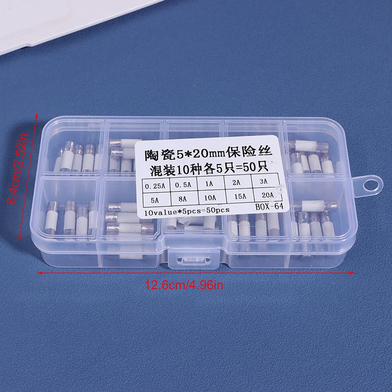 100Pcs Ceramic Fuse  5MM X 20MM Slow Blow T 0.25A 0.5A 1A 2A 3A 5A 8A 10A 15A 20A 250V Ceramic Fuse