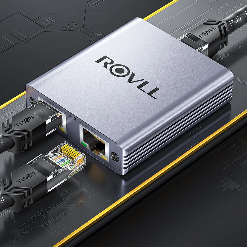 ROVLL Gigabit 1000Mbps RJ45 Ethernet Network Splitter 1 to 4 LAN Adapter Connector for PC Laptop TV Router Network Cable