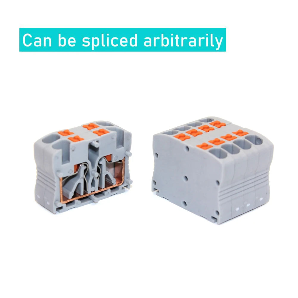 Wire Electrical Connectors Wire Push-in Terminal Block multiple in multiple out Connector Mount On Din Rail with fixing Hole