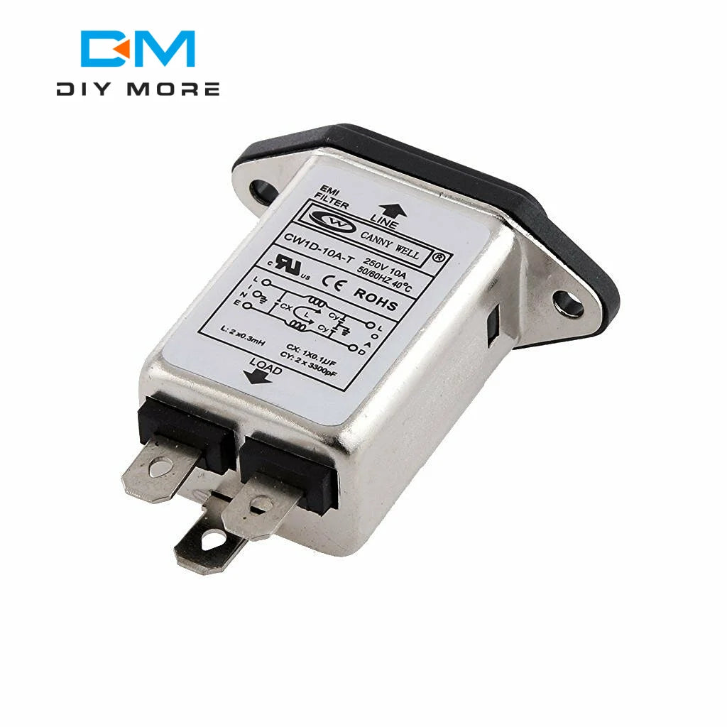 AC 250V 10A IEC 320 C14 Male Plug 3 Pins Black PCB Panel Power Socket Connector EMI Filter for Fitness Equipment