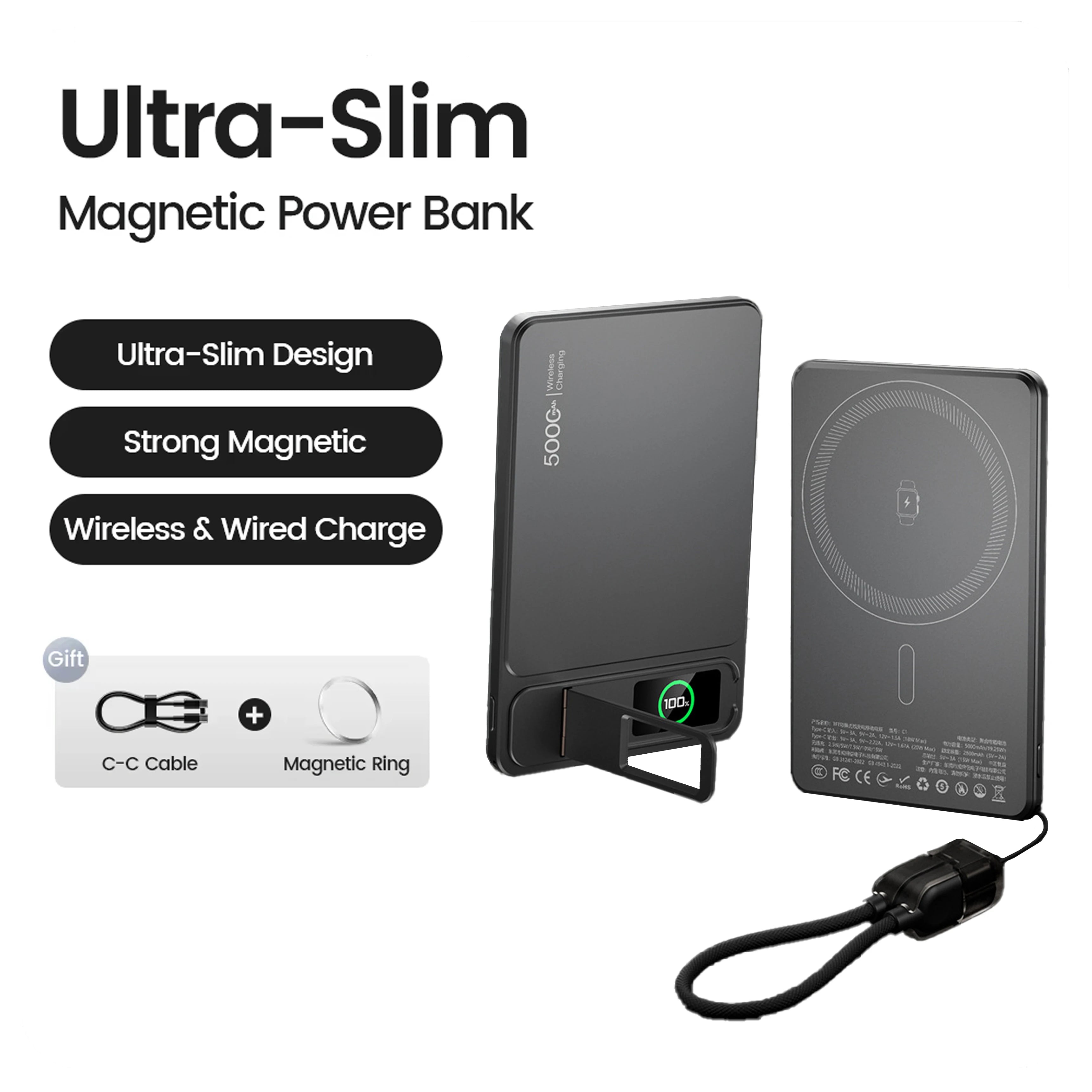 10000mAh Slim Power Bank for MagSafe,Magnetic Wireless 20W Fast Charging Portable External Battery For iPhone 12-17 Pro Samsung