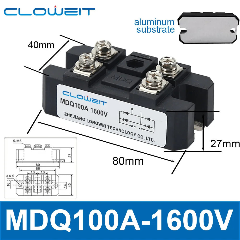 Volt Silicon Single 1 Phase Diode Metal Case Bridge Rectifier MDQ 100A Amp 1600V Single Phase Rectifier Bridge Module