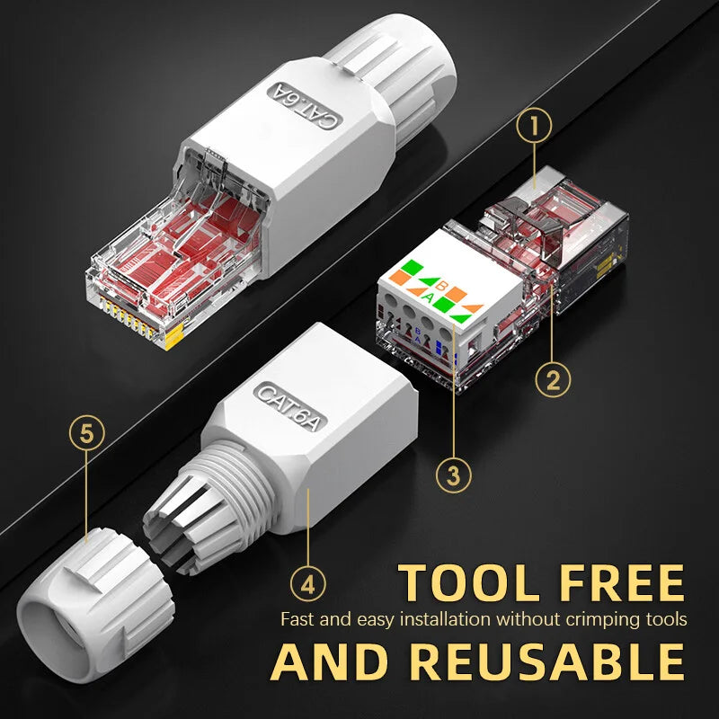 2PCS RJ45 CAT6A CAT6 Connector, ZoeRax Tool Free Ethernet Termination Plugs, 23AWG to 26AWG Cable Internet Plug Toolless