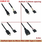 USB Header PCB Motherboard Cable USB 2.0 Micro 5Pin /Mini 5Pin Type-c Male USB Female to 9Pin Female 2.54