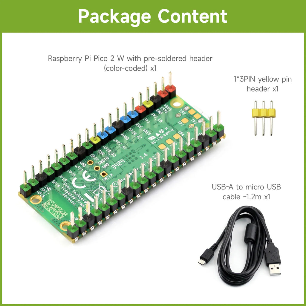 Raspberry Pi Pico 2 W Microcontroller Board, Based on Official RP2350 Chip, 2.4GHz 802.11n WIFI and Bluetooth 5.2