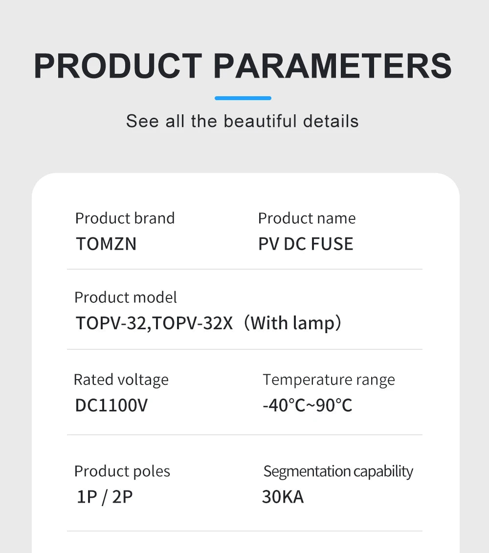 TOMZN 1P 2P DC Fuse Holder 10*38mm High Voltage Solar PV 1100V TOPV-30 Base Photovoltaic System Protection Protector GPV