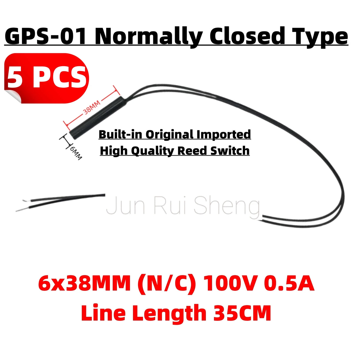 5PCS High Power GPS-01 6*38MM Waterproof Magnetic Contact Reed Switch 1A 160V 220V Normally Open/Closed NO NC Embedded Sensor