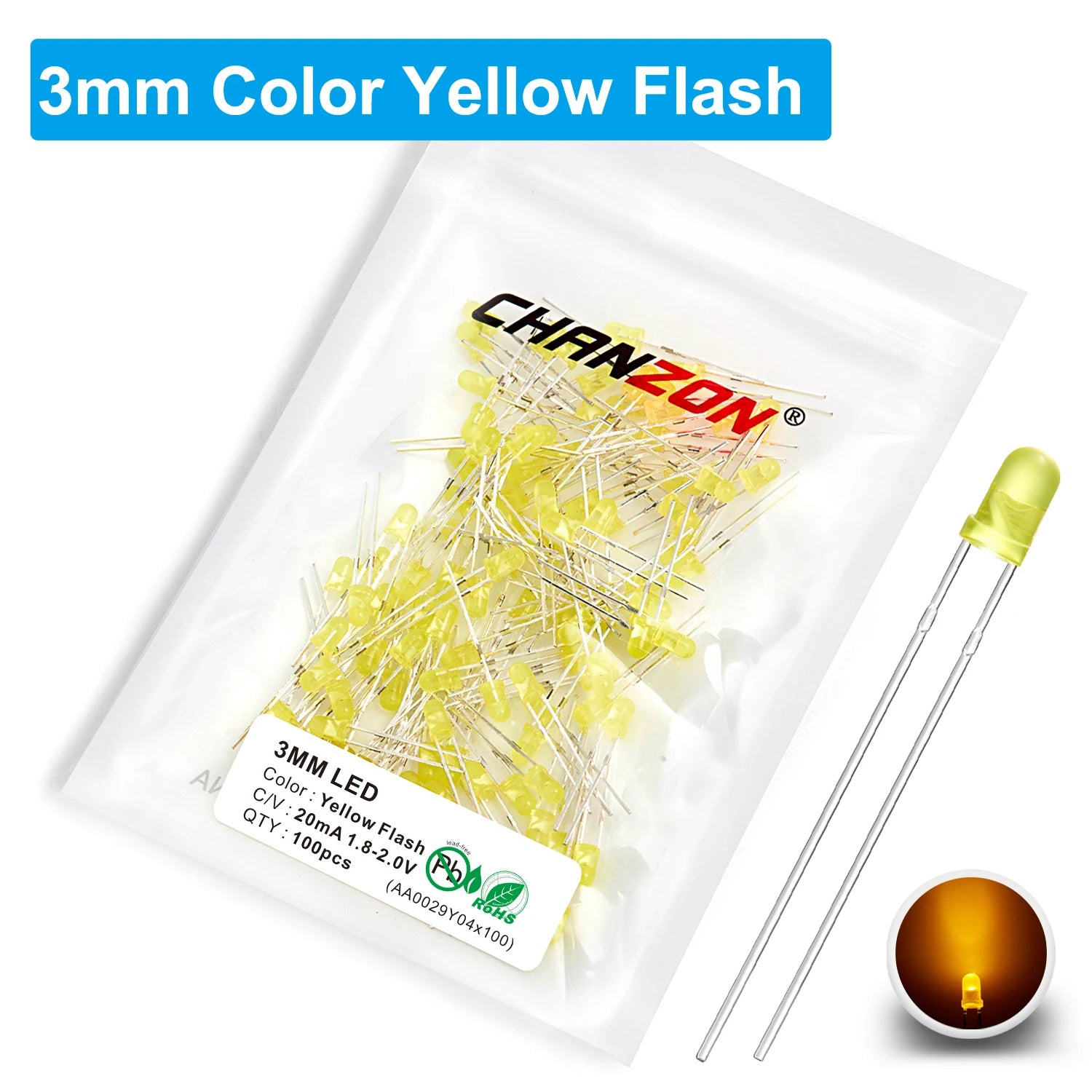 100Pcs 3mm 5mm Led Diode Flashing White Red Green Blue Yellow RGB Fast Slow Flash Diffused Clear Color Changing Light Emitting