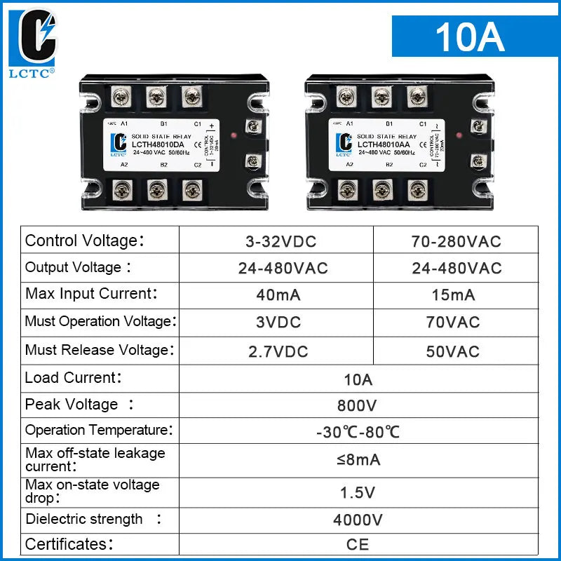 LCTC Three-phase Solid State Relay SSR 3 Phase 10A 25A 40A 60A 80A 100A 120A 150A 200A AC Control AC DC Control AC 25DA 380VAC