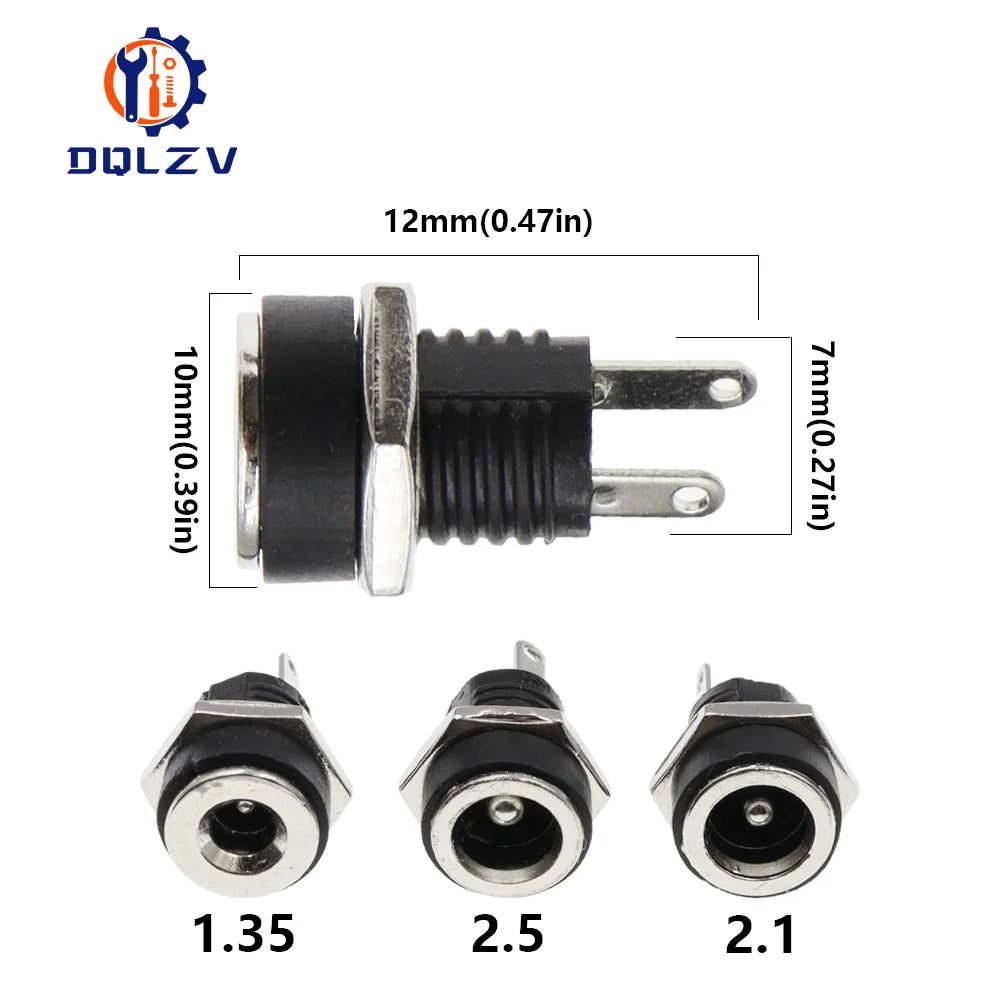 5.5X2.1/5.5X2.5MM DC Power Jack Socket Supply Female Panel Mount Connector Plug Adapter 2 Terminal Type DC Connector 5.5*1.35