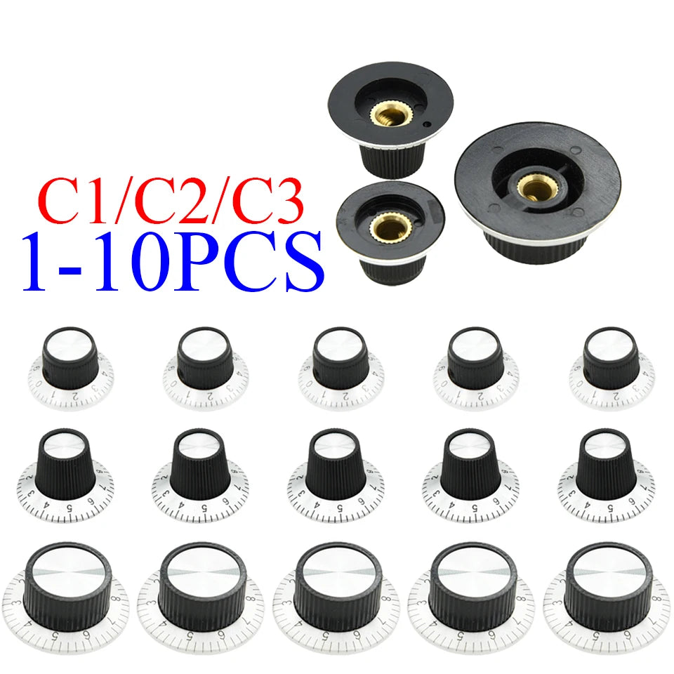 C1/C2/C3 Digital Scale 6mm Potentiometer Knob Metal Surface Indicating Instrument Adjustment Knob