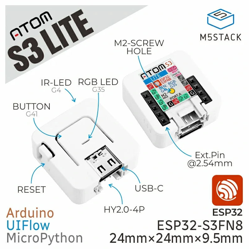 M5Stack AtomS3 Lite Atom Series ESP32-S3FN8 Programmable Controller 8M Memory Wi-Fi Development Kit For IoT Node