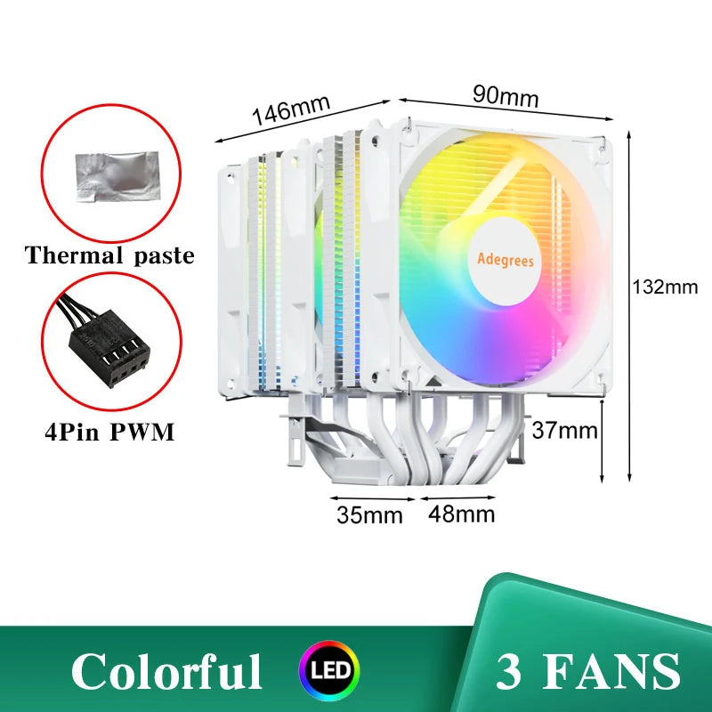 6 Heat Pipes CPU Air Cooler 4Pin PWM PC Procesor Tower Cooler for Intel LGA 1700 1200 1150 1151 1155 2011 X79 X99 1366 AM5 AM4