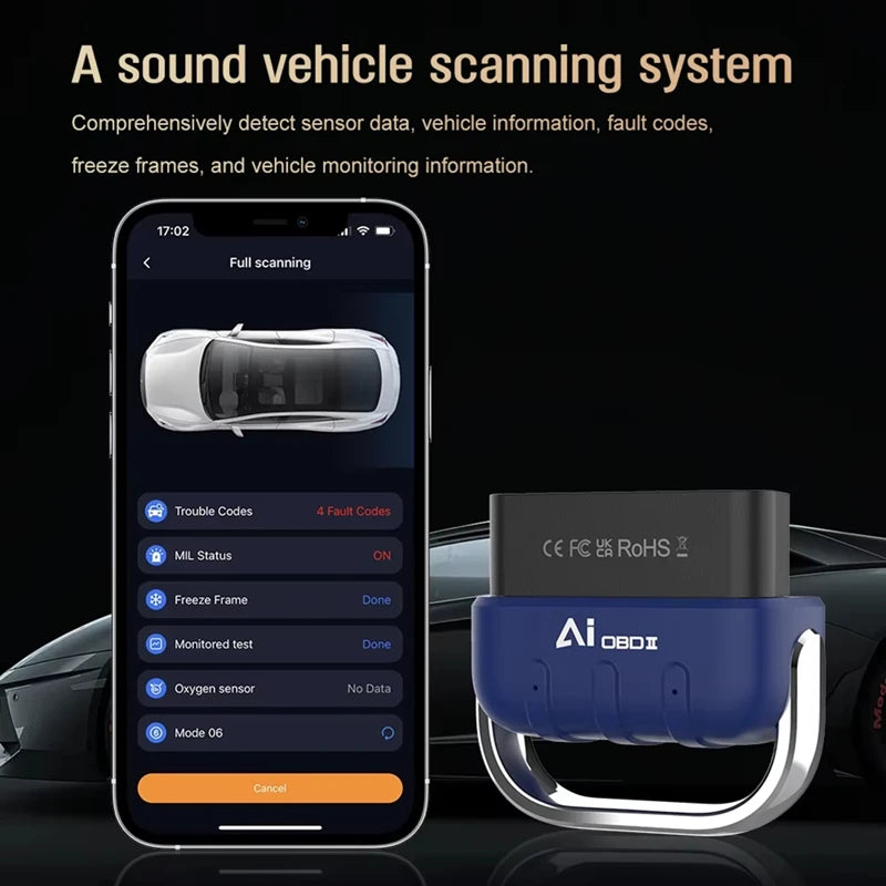 DA200 Auto OBD II Read Card Tool BLE Bluetooth 4.0/5.4 OBD2 Car Diagnostic Scanner 25K80 Chip Fault Coder Free APP-ABFB