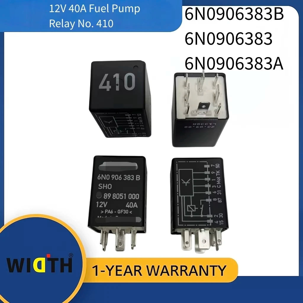 6N0906383B 6N0906383 6N0906383A 12V 40A Fuel Pump Relay No. 410 for Volkswagen Audi  Seat 1996-2010 | OE Replacement