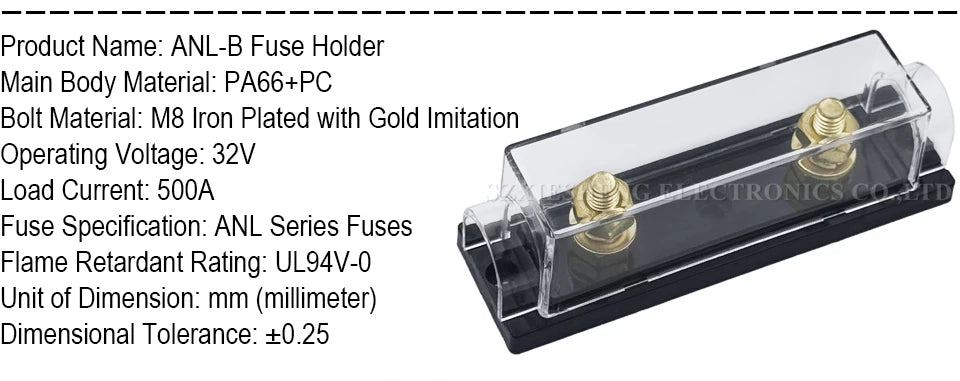 1Set ANL Automotive Fuse Holder Fusible Link With ANL Flat Type Bolt-on Blade Fuse 30A 40A 50A 60A 70A 80A 100A 120A 150A-500A
