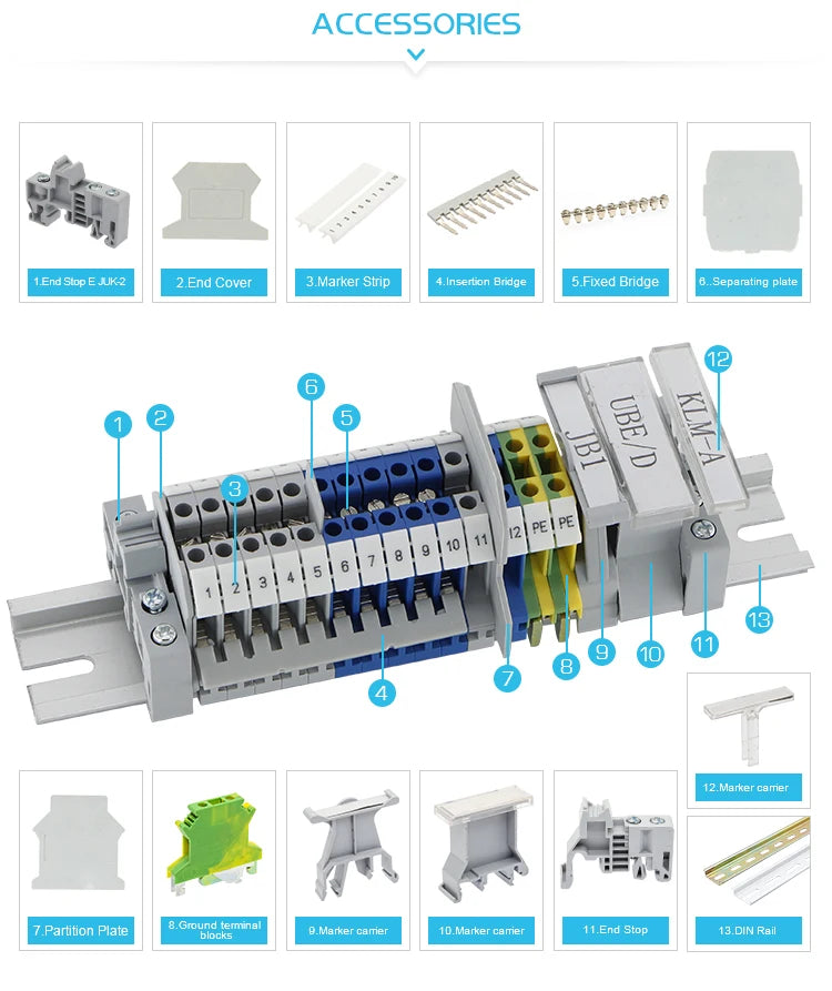 5Pcs UK35 Din Rail Terminal Block Screw 35mm² Wire Electrical Connector, Universal Feed-Through Strip Plug Connection UK 35