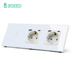 BSEED 1/2/3Gang Touch Light Switch 1Way Simple Sensor Switch Type-c USB Sockets EU Standard Glass Panel Blue Backlight 10A White