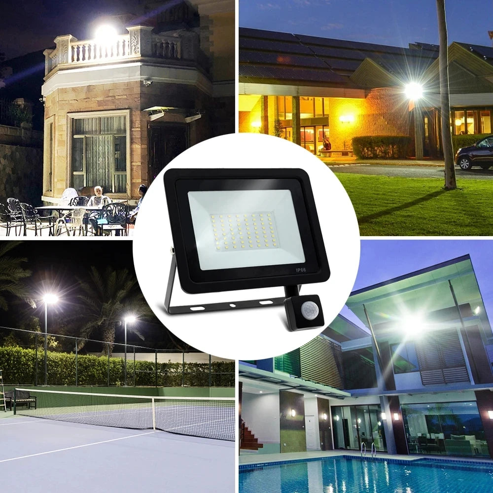 LED PIR Motion Sensor Floodlight Outdoor Wall Light White Light 100W 50W 30W 20W 10W IP66 Waterproof LED Spotlight For Garden