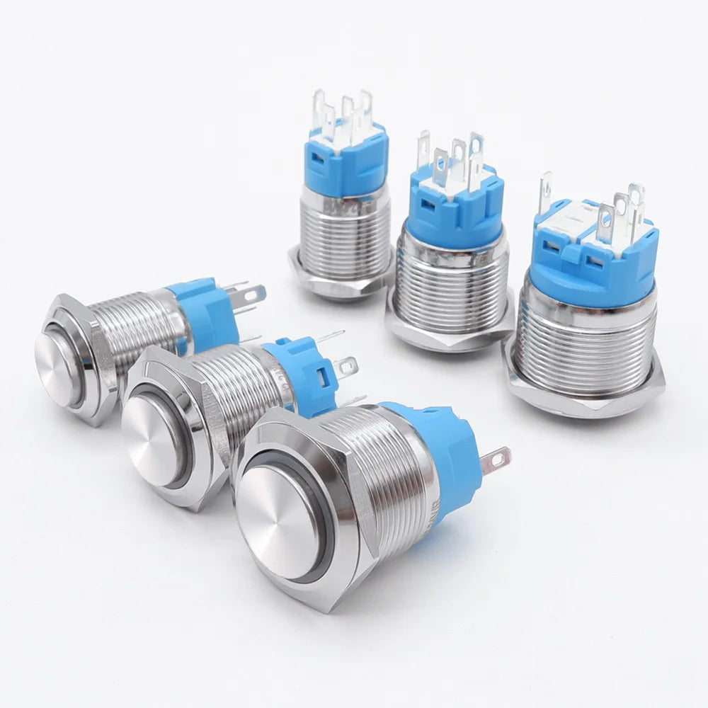 10 pcs  Latching Push Button Switch Metal Shell 16/19/22mmWaterproof Power Symbol Pattern Self-Locking Momentary Fixed 1NO 1NC