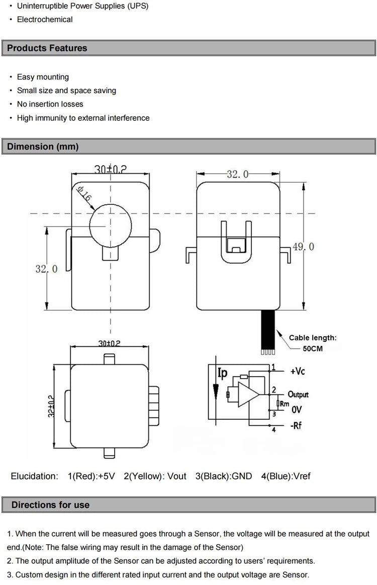 Hall Effect Current Transducer Sensor QNHCK2-16 DC 10A 20A 30A 50A 100A 2.5V±2V 2.5V±0.625V Split Core Current Sensor Clamp On