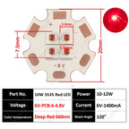10W High Power LED Chip IR Infrared 660nm 680/730/760/810/850nm 12W 3535 Bead 2V 4V 8V 700/1400/2800mA For Night Vision Security