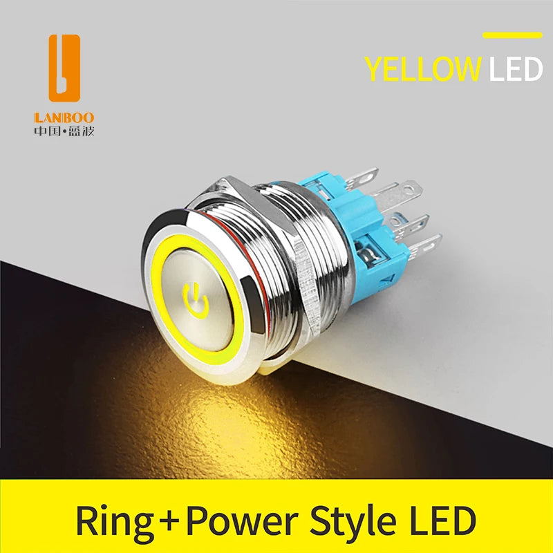 LANBOO 22B2 Economy Metal Pushbutton Switch / 1NO1NC / Momentary or Latching Available. Ring/Power Supply Button