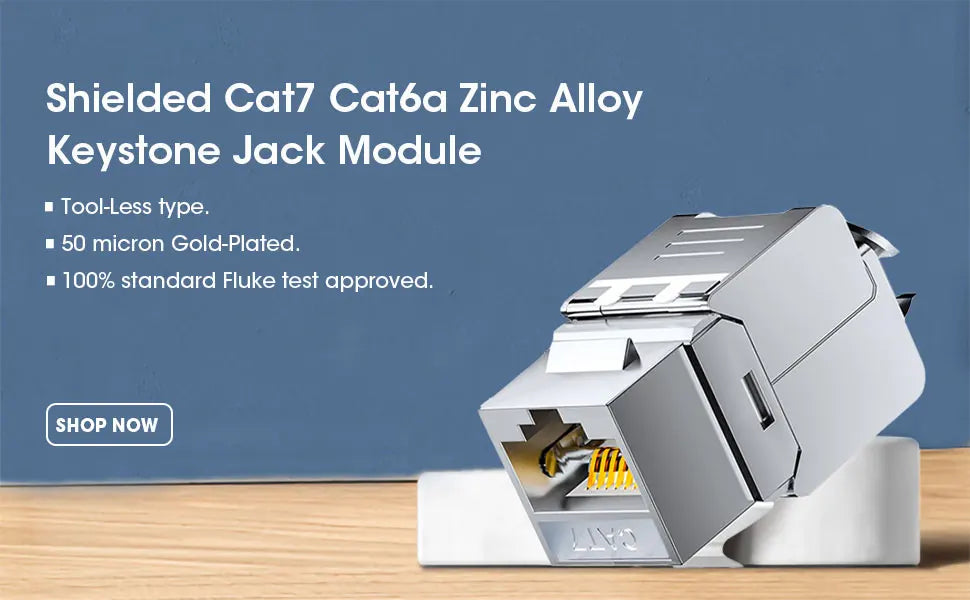 ZoeRax 1pcs RJ45 Shielded cat6A Cat7 Keystone Jack 180 Degree Toolless Zinc-Alloy Housing Keystone Jack