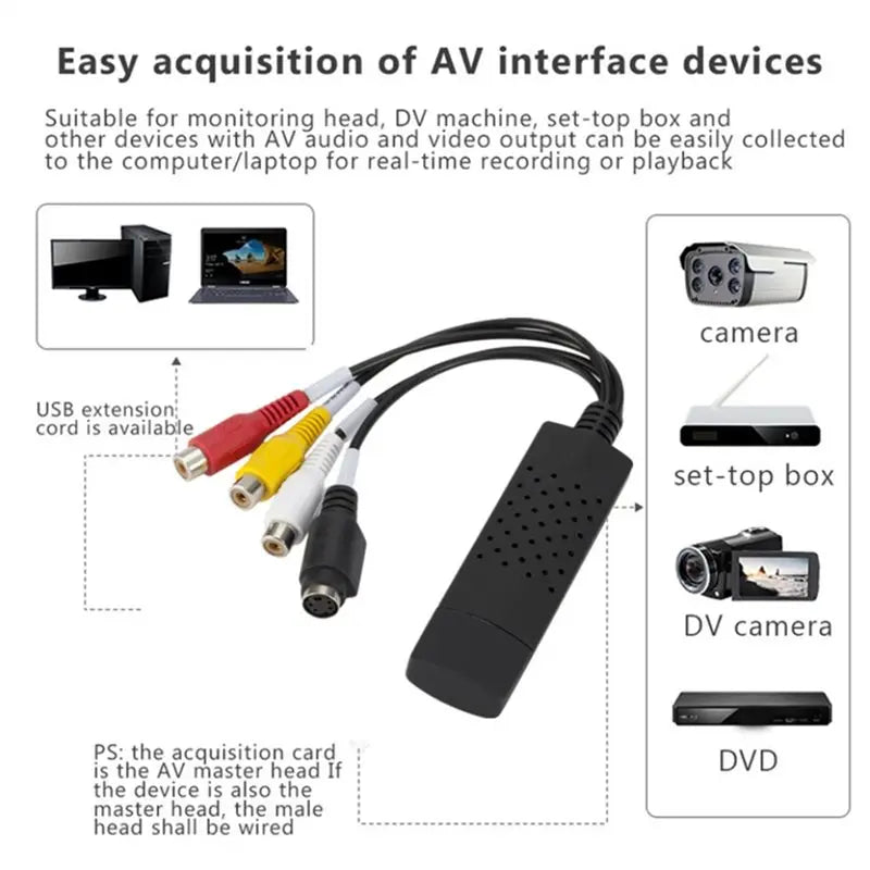 B03B-USB 2.0 VHS To DVD Converter Record Capture Card Convert Analog Video To Digital Format Audio Video DVD VHS PC Adapter