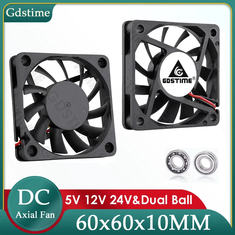 Gdstime 60MM Fan 24V 12V 5V Cooler 60x60x10MM Axial Cooling Fan 6010 Dual Ball Brushless Dupont USB Fan for PC Case CPU Cooling