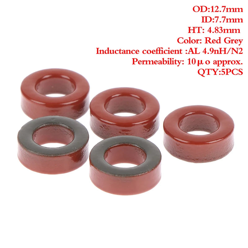 5pcs Carbonyl Iron Powder Cores High Frequency Inductor Core 4.9nH/N2 Ferrite Toroid Core Micro Magnetic Ring T50-2 13*7*5 Mm