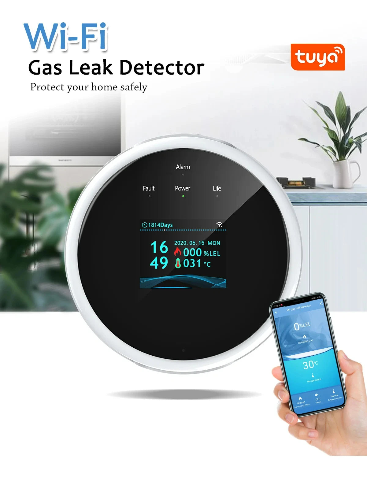Hot EU/US/AU/UK Plug Safety Smart Home GAS Leakage Sensor Tuya WiFi LPG Leak Alarm Smart Life App Fire Security Detector Control