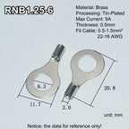 100pcs RNB Brass Ring Bare Terminal Block Connector Cable Lugs Wire Crimping Tips Electrical Connection Strips 12V 2.5mm 4mm 6mm