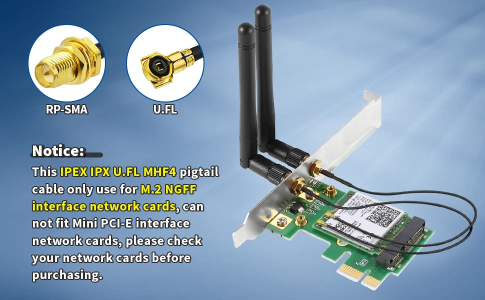 2.4GHz 5G 5.8GHz Wifi Antenna SMA Male to I-P-E-X-1 Coaxial Cable for M.2 NGFF Intel Wireless Network Card WiFi Adapter LaptopI