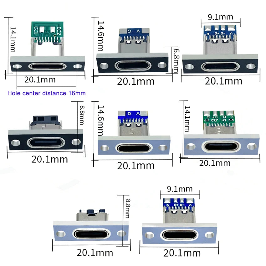 1-10pcs USB 3.1 Type C Socket With Screw Fixing Plate Type-C USB Jack 3.1 Type-C 2Pin 4Pin 5Pin 6Pin Female Connector Jack