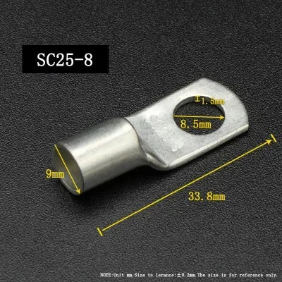 SC Type Wire Nose Terminal SC6 SC10 SC16 SC25 SC35 Bare Copper Battery Block Lugs Hole ID6/8/10/12mm Crimp Wire Connector