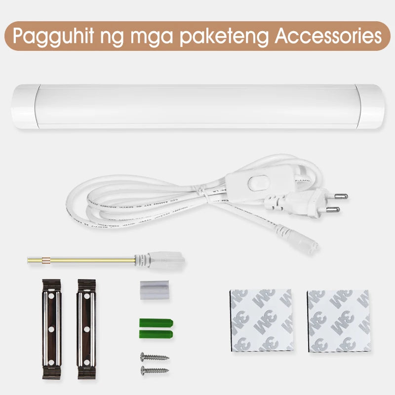 Led Tube Light With Switch Wire 110V 220V 10W 20W Lighting Strip Lamps 30/50cm For  Living Room Bedroom Closet Kitchen Lamp