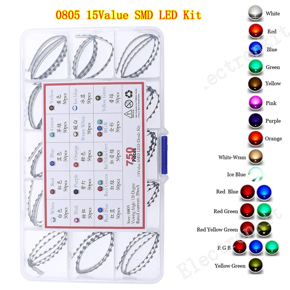 0402 0603 0805 1206 1210 5730 5050 SMD LED Mixed Kit Warm Cool White Red Green Blue Yellow Orange UV Pink Fast flashing