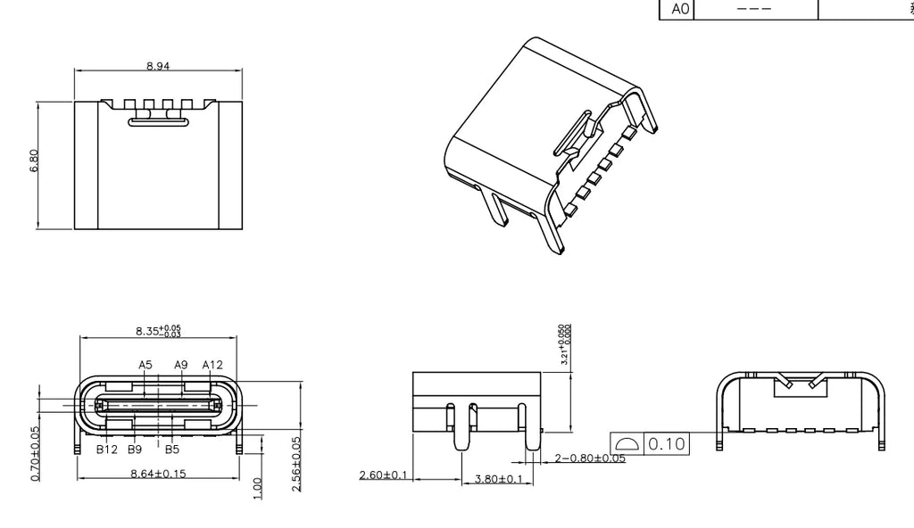10pcs 6 Pin SMT Socket Connector Micro USB Type C Female Placement  For PCB design DIY high current charging housing 6.8/7.4mm