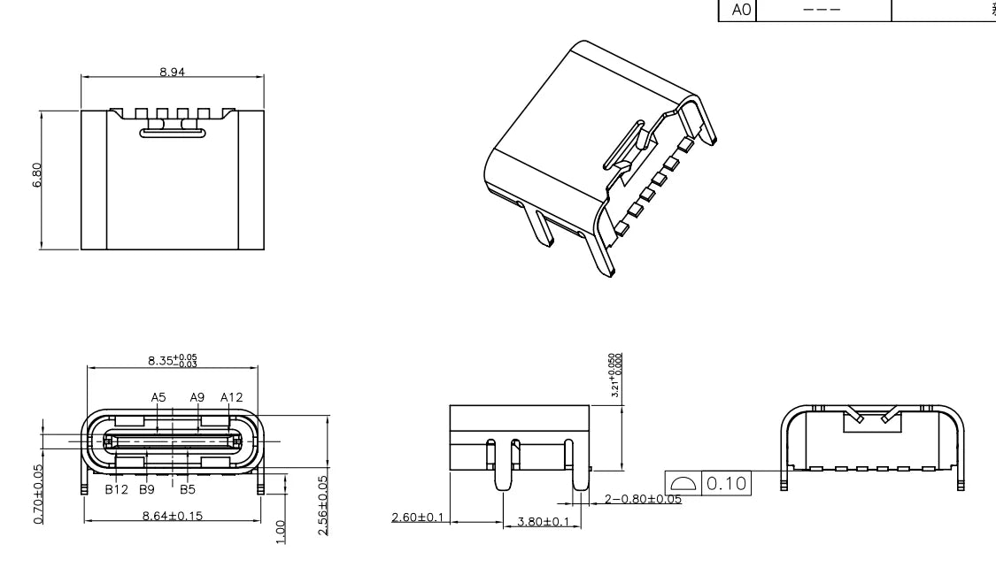 10pcs 6 Pin SMT Socket Connector Micro USB Type C Female Placement  For PCB design DIY high current charging housing 6.8/7.4mm