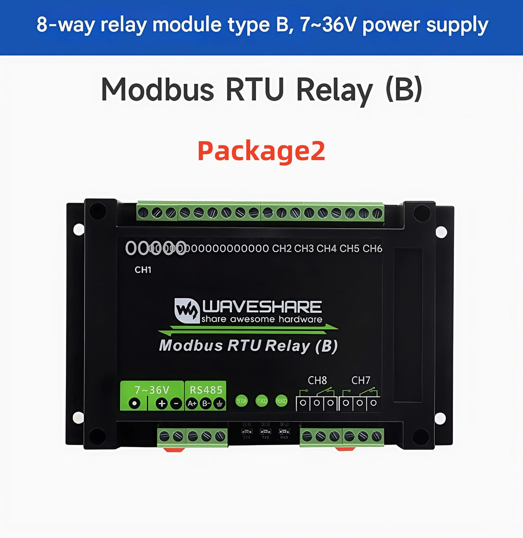 Waveshare Industrial Modbus RTU Relay Module with 8/16/32-channel RS485 interface and isolation