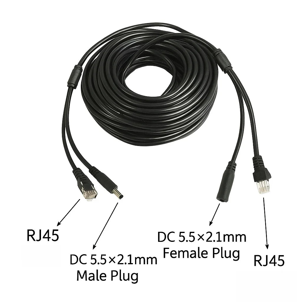 BNC Video + DC Power Extension Cable 5-50M | Outdoor 2-in-1 Coax Cable for CCTV DVR AHD TVI CVI Camera System