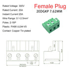 10sets Female Male Plug Aerial Butt Welding 2EDGRK-7.62mm 2EDGK7.62 0.3inch 2-16P Plug Solder-free Wire Terminal Block Connector