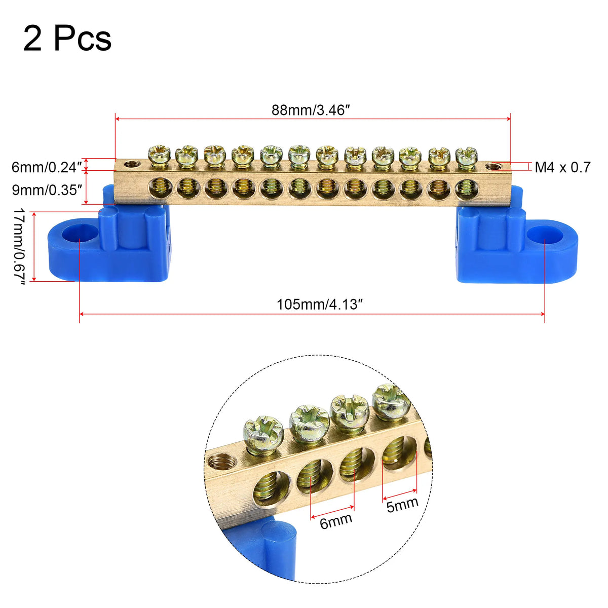 1/2/4Pc Blue Terminal Ground Bar Screw Block Barrier Brass Strip 4/6/8/10/12Positions for Electrical Distribution Box Connection